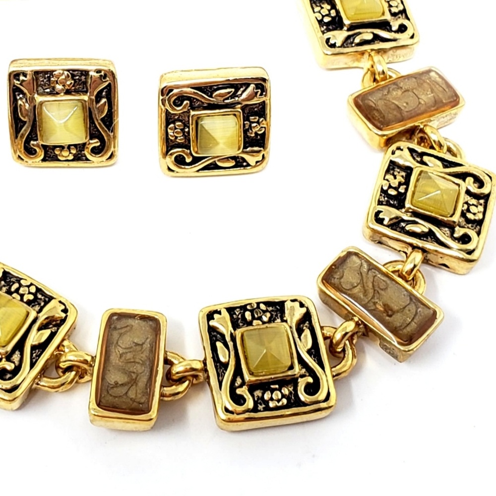 Kim Rogers Gold Yellow Stone Enamel Jewelry Set